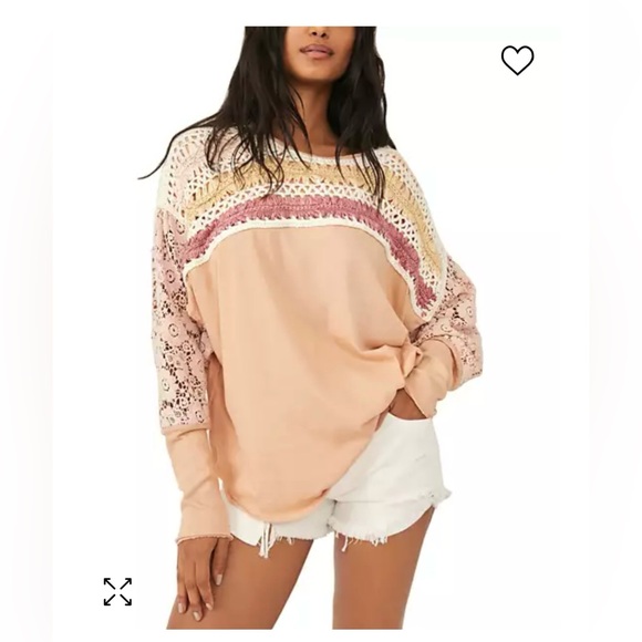 Free People High Hopes cotton crochet yoke lace sleeve top...